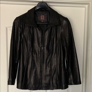 Anne Klein Black Leather Jacket size Petite Large